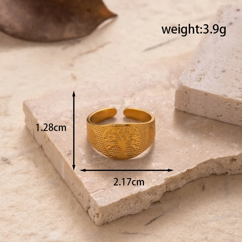 Chunky Dubai Gold Waterproof Wide Band Engraved Open Adjustable Ring 18K Gold Plated Punk Ring For Women Men