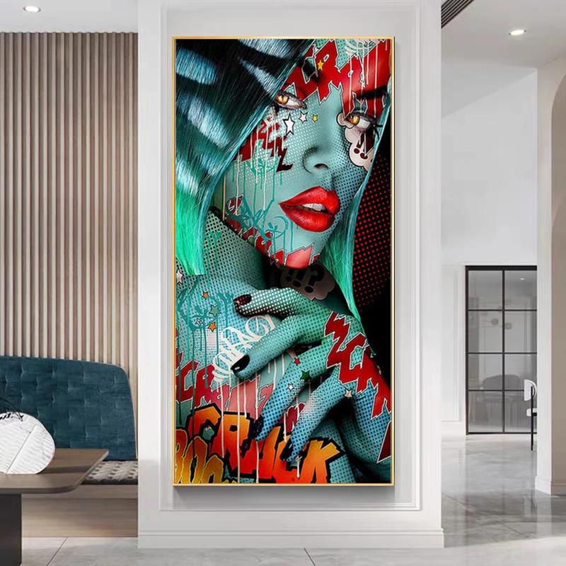 Graffiti Cool Girl with Colourful Tattoo Poster Prints Portrait Art Canvas Painting Wall Art Pictures for Living Room Home Decor