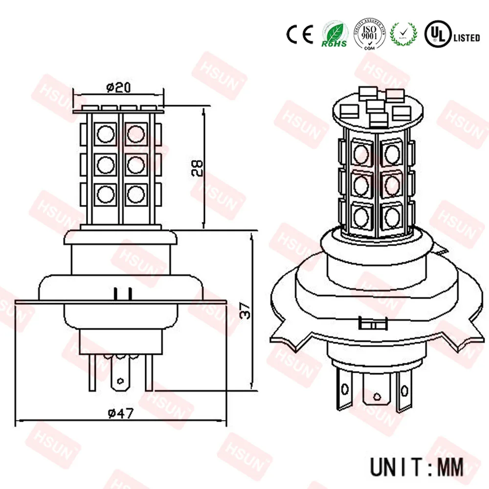 
12v 24 SMD5050 Car Led Lamp Auto H4 Led Headlight H4 Fog Lamp 