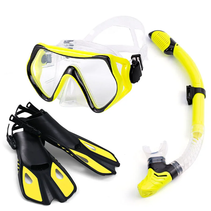 Custom Adults Anti-Fog Anti-Leak Dry Top Snorkel Scuba Freediving Snorkel Tube Diving Mask Swimming Goggles Diving Fins Set