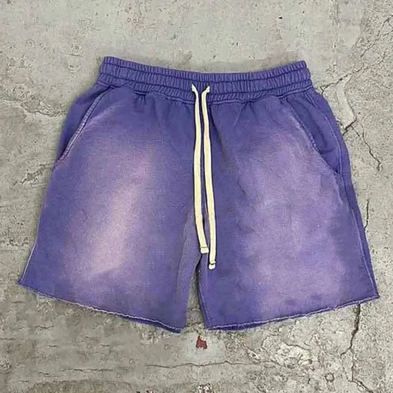 QIANSHI Summer Active Wear Blank Quick Dry Jogging Shorts Unisex french terry Cotton Vintage Distressed Acid Washed Shorts