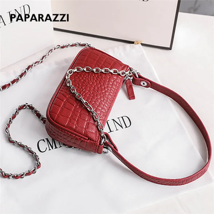 
AZB116 2021 Eco-friendly Real Genuine Alligator Leather Adjustable Chain Strap Zipper Cute Ladies Mini Shoulder Bags for Women 