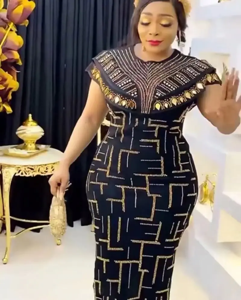 2023 Plus Size African Sequin Maxi Dress for Women Luxury Lady Wedding Evening Dresses Sexy Spring Female Party Bodycon Gown