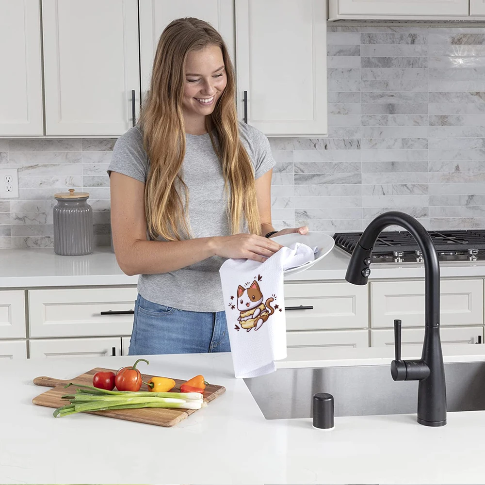 Microfiber Personalised Print Polyester Waffle Weave Washable Terry Cloth Kitchen Napkins Drying Tea Towels Set with Logo