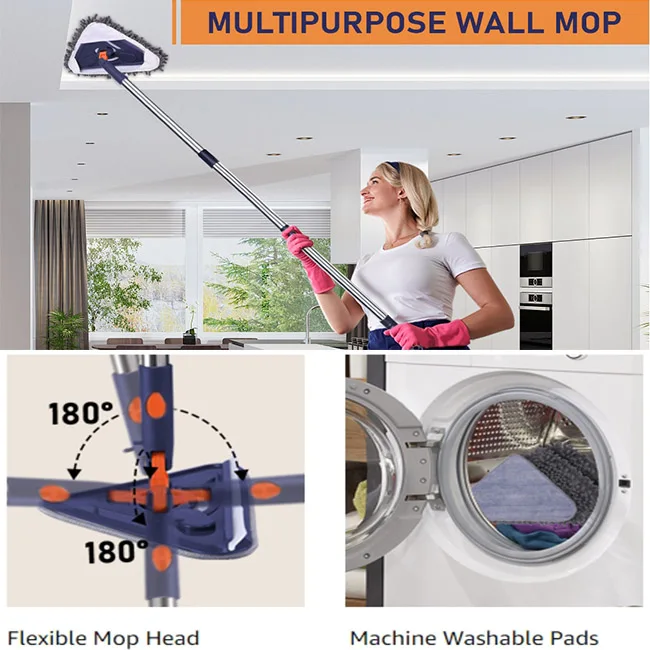 Plastic Mop Sweeper Dust Wet Dry Mop for Kitchen Bathroom Wall Cleaning with  Chenille