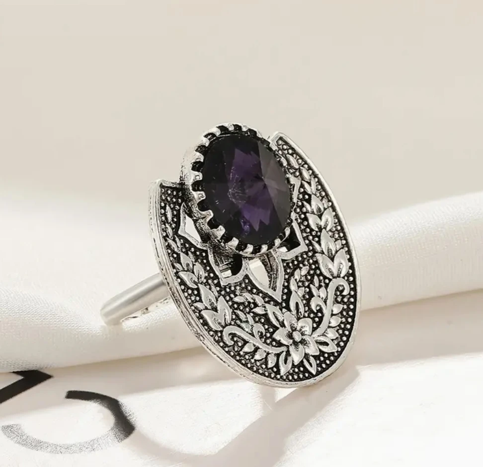 Customized  Adjustable 925 sterling silver hand carved flower engraving custom ring with gemstone