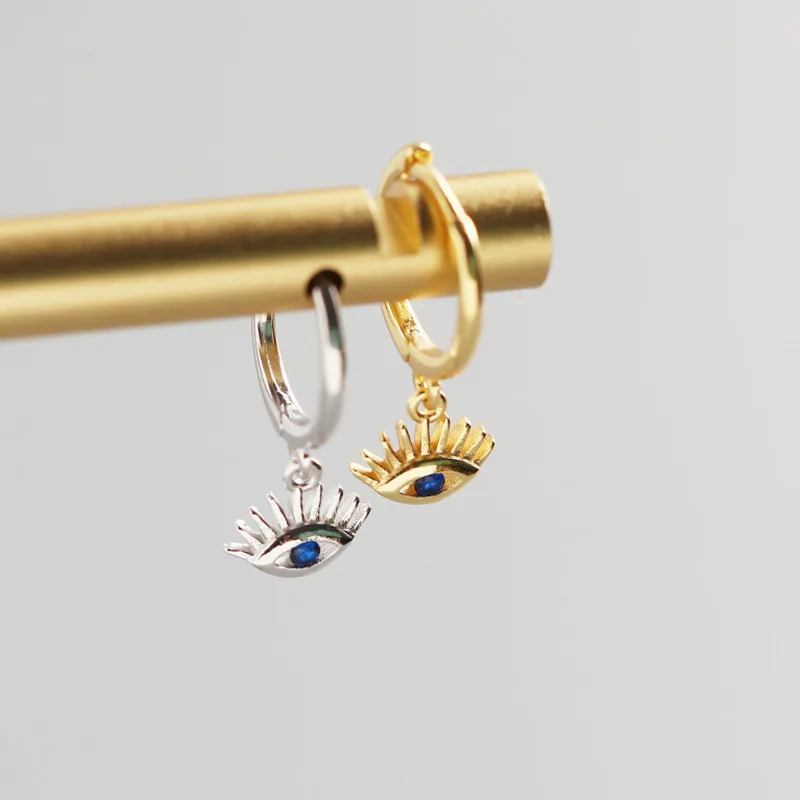 INS design jewelry 925 sterling silver new fashion turkey blue eye  huggie style ladies trendy vintage 18k gold hoop earrings