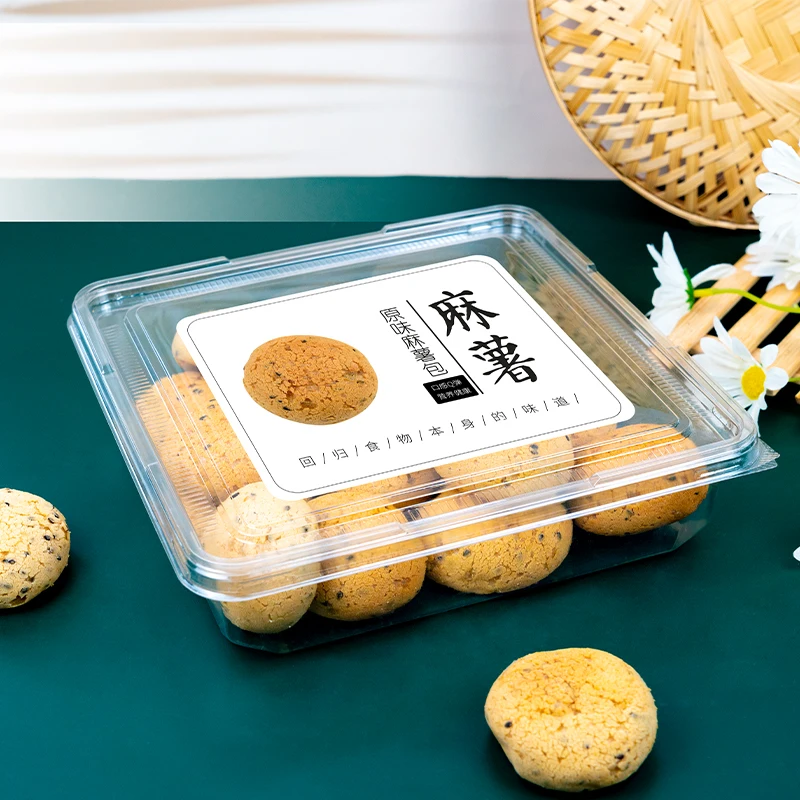 Clamshell clear transparent bread container PET disposable plastic fresh keeping snacks packaging box