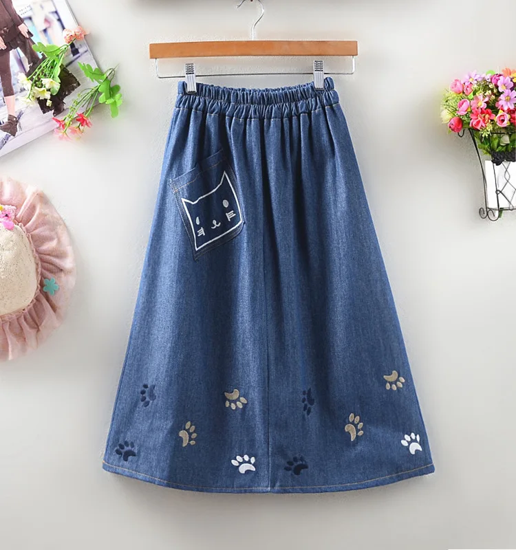Wholesale embroidery denim skirts girls comfortable and soft full skirts women
