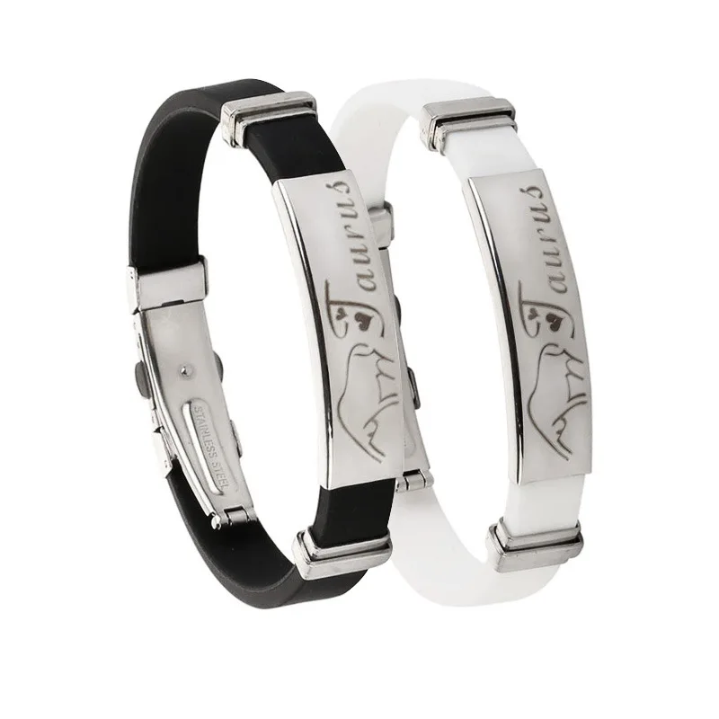 Wholesale Personality Stainless Steel And Silicon Zodiac Sign Bracelet For Men Accessories