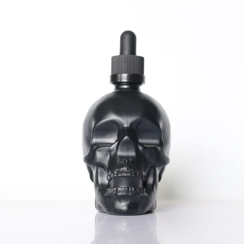 Wholesale clear black skull shape dropper bottle 30ml 60ml 120ml glass perfume bottle