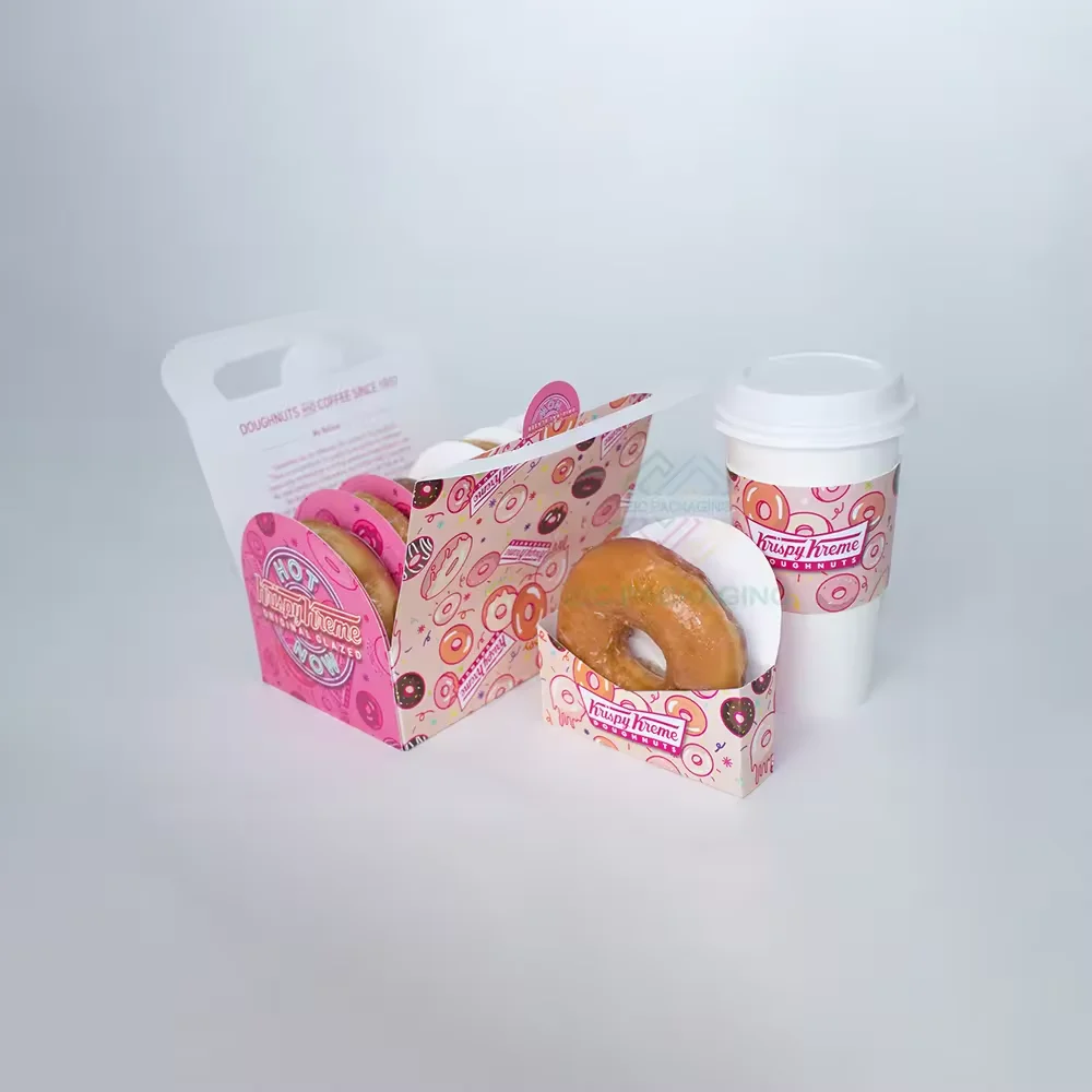 Paper Food Take Away Disposable Coffee 2 4 Cup Coffe Drink Donut Combine Holder Cup Carrier Donut Boxes