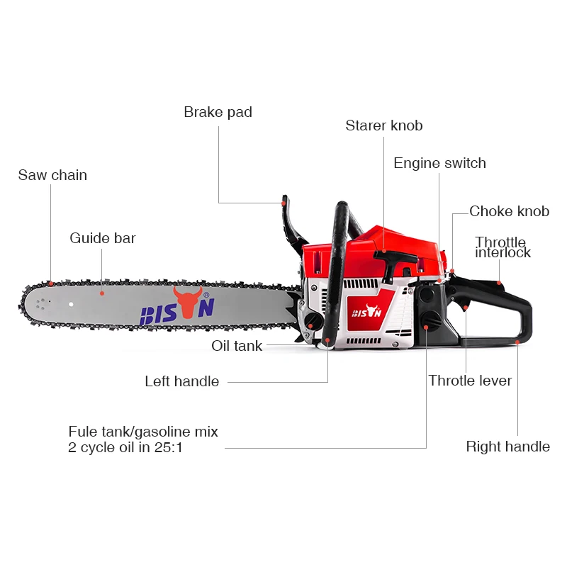 5200 Chainsaw 52cc Bearing 12inch 14 18 20 inch Bar Cylinder Manual Carburetor Petrol Wood Cutting Chainsaws