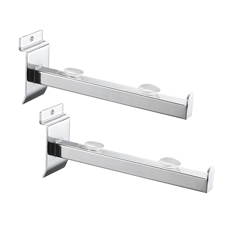 Metal chrome plated hook square tube 2 hole slatwall glass shelf bracket