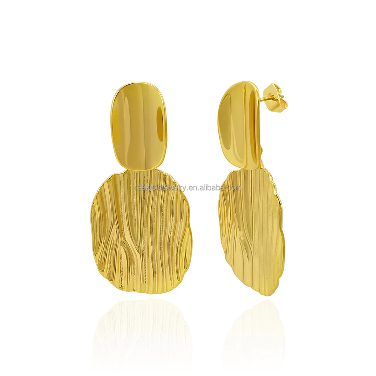 Round Shape Big Size Long Brass Earring Nice Design With 18k Gold Color Brass Earring For Woman Daily Wear
