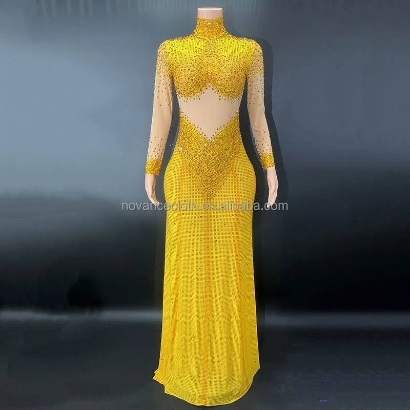 NOVANCE Y2378-E latest summer dresses sparkling golden diamonds formal party evening dresses stretchy empire wedding gown