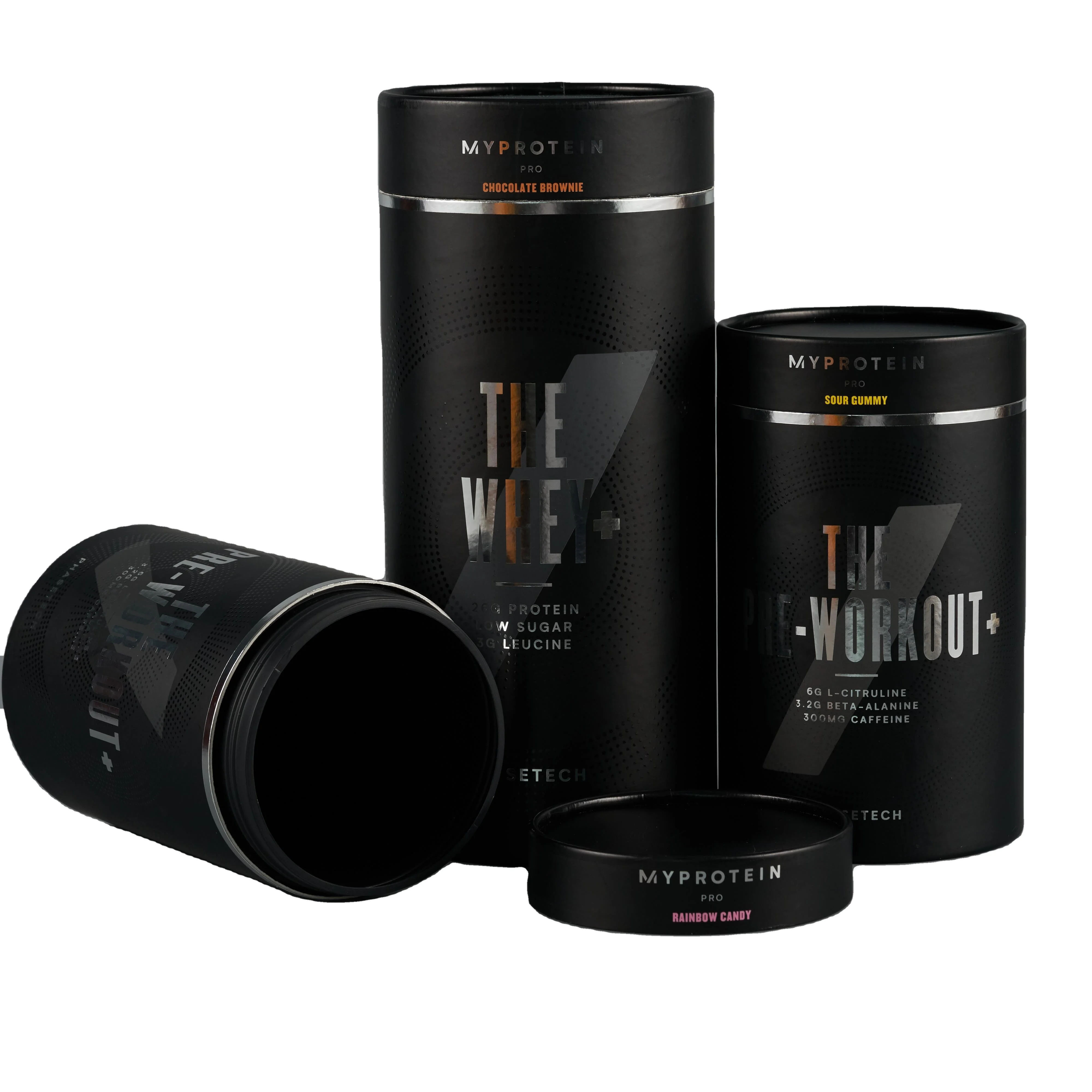 Custom Gold Foil Round Cardboard cylinder Black Gift Box papertube Packaging  With Lid