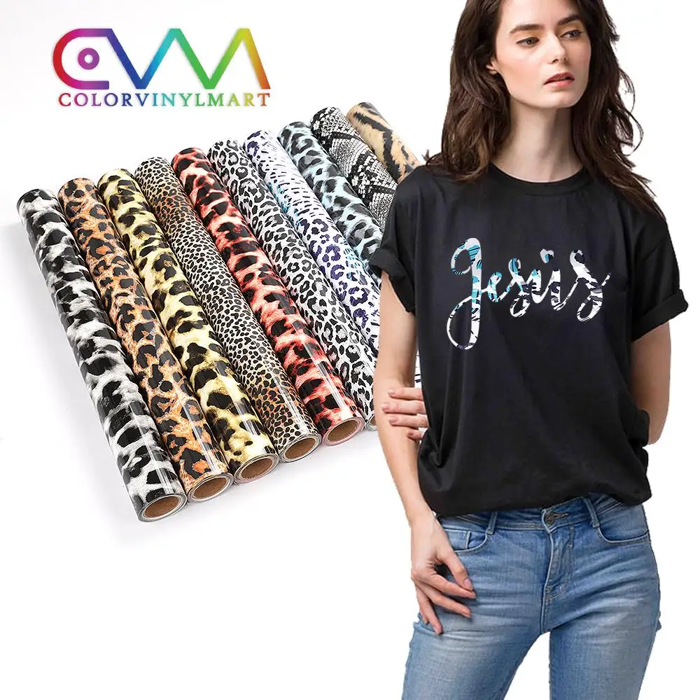  Hot Sale New Product Easy To Weed Htv Pvc Film Camouflage Leopard Print Heat Transfer Vinyl Rolls For Textile clothing