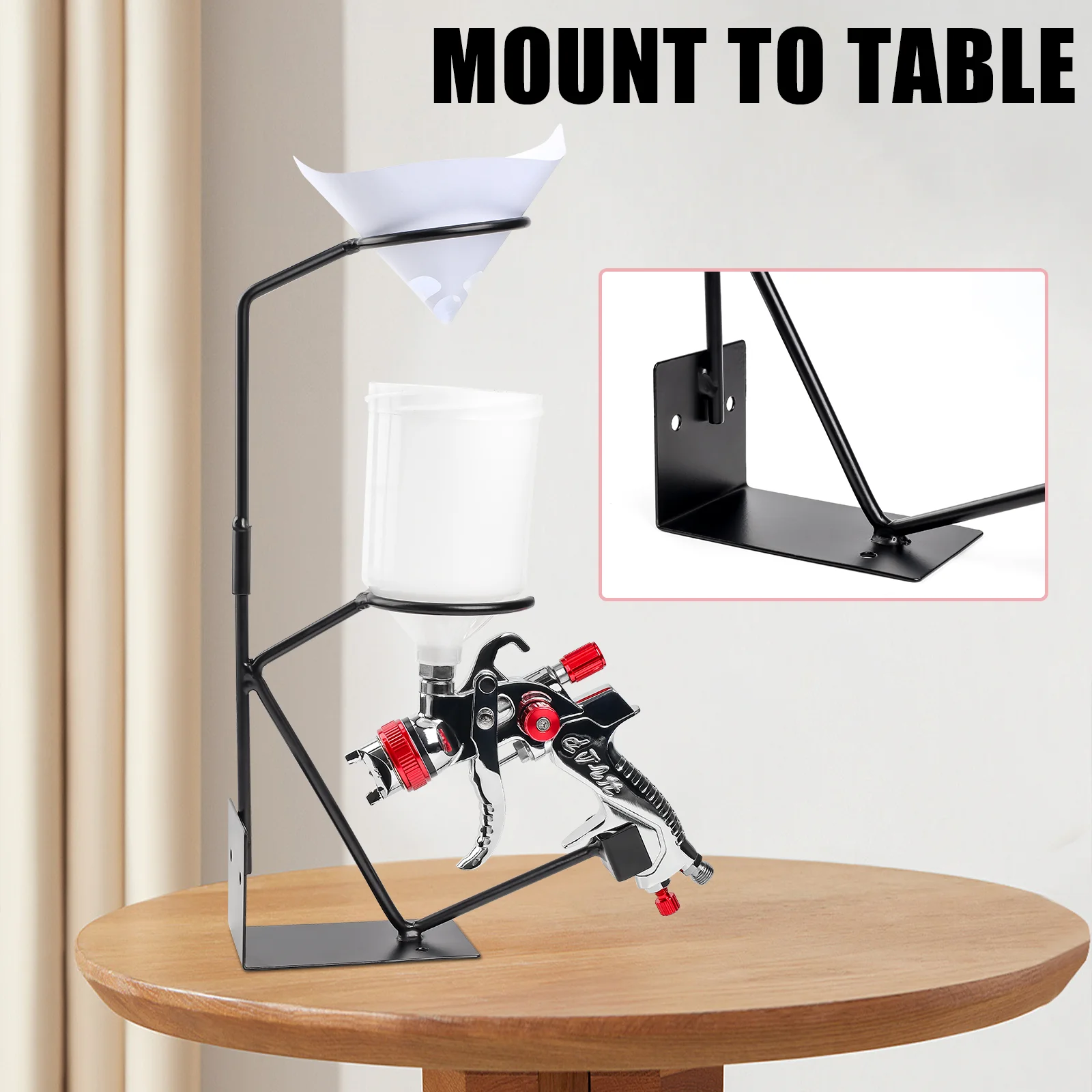 Gravity Feed Paint Spray Gun Holder Stand with Strainer Holder