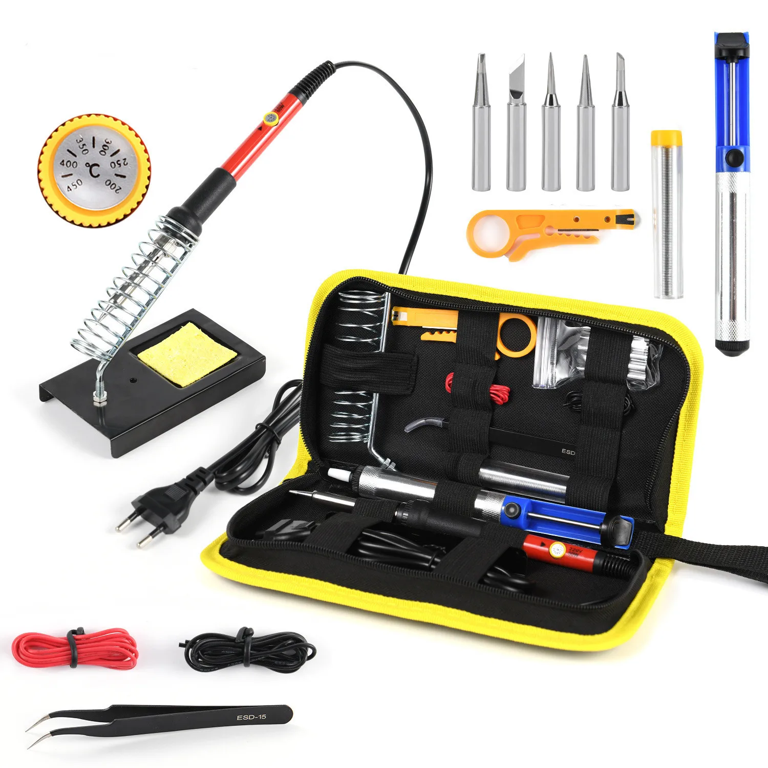 60W Adjustable Temperature Welding Tool with ON-Off Switch 9-in-1 Soldering Iron Kits Y Type Soldering Iron Stand