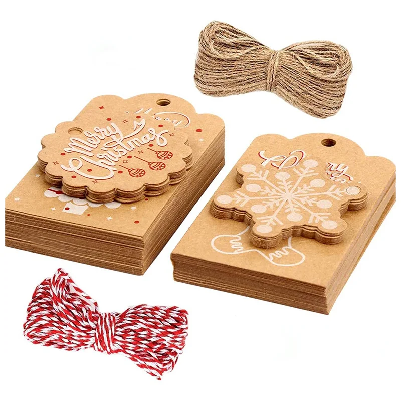 Brown Kraft Paper Christmas Gift Tags Snowflake Santa Claus Designs Kraft Paper Labels For Christmas Holiday