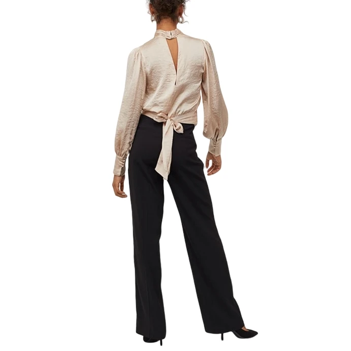 Polyester Satin Blouse Tops Shirts Long Sleeves Loose Women Custom Light Beige Latest Blouse Styles for Women Plain Dyed Adults