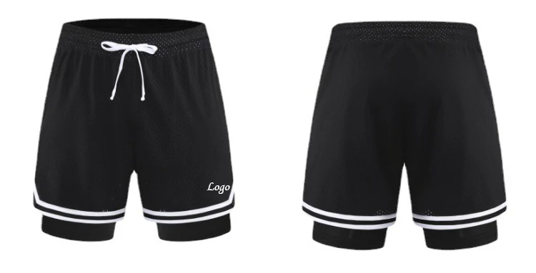 custom polyester double layer mesh embroidered basketball shorts plain elastic waist with pockets for men