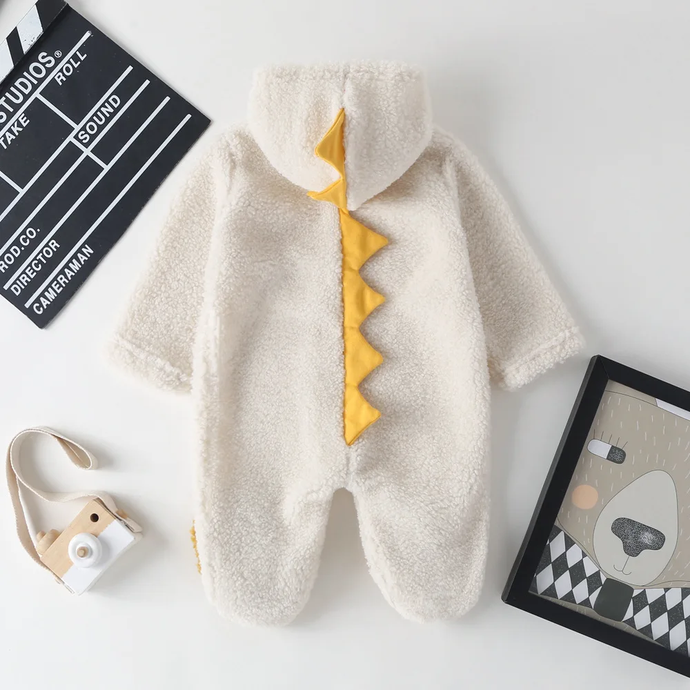 
Rropa Bebe Dinosaur Baby Boy Winter Clothes Warm Plus Velvet Animal Hooded Jumpsuit Newborn Baby Clothes Baby Girl Romper 