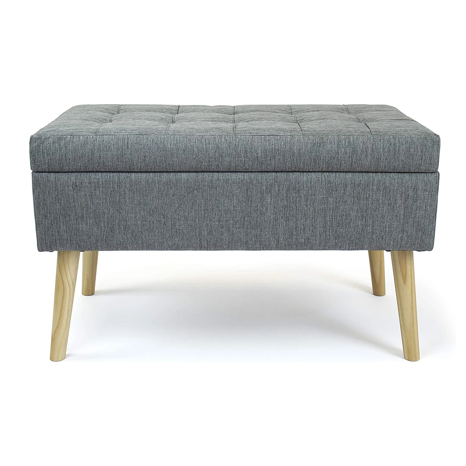 Home Living Room Furniture Custom Designer Grey Fabric Bench Storage Stool Ottoman Long Storage Bench