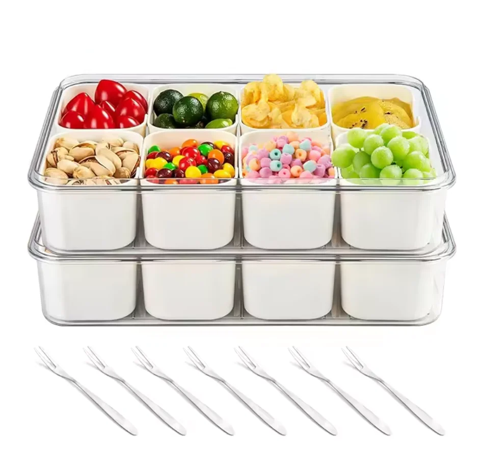 hot sell 8-Grid Divided Portable Snackle Box Container Food  stackable storage organizer with small round handle