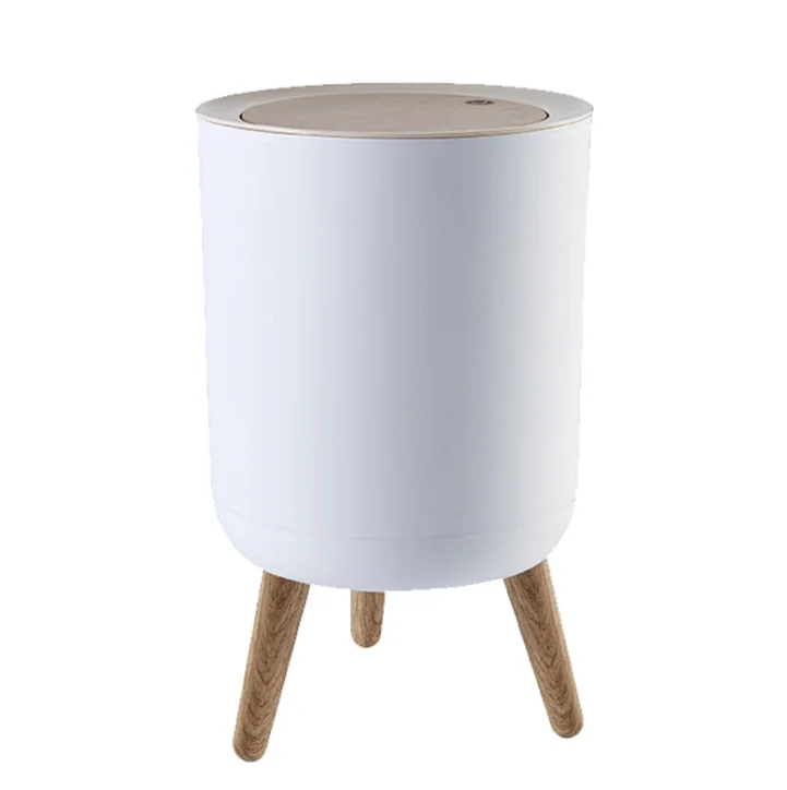 Nordic Japanese Style Hotel Living Room Office Kitchen Wholesale 7L Plastic Waste Trash Bin Rubbish Can with Wooden Lid Press