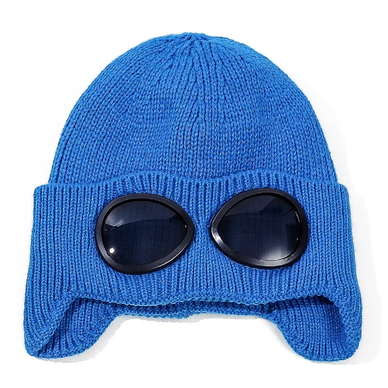 Unisex Knitted Goggles Hat Stylish Earflap Hat With Lens Knit Glasses Hat
