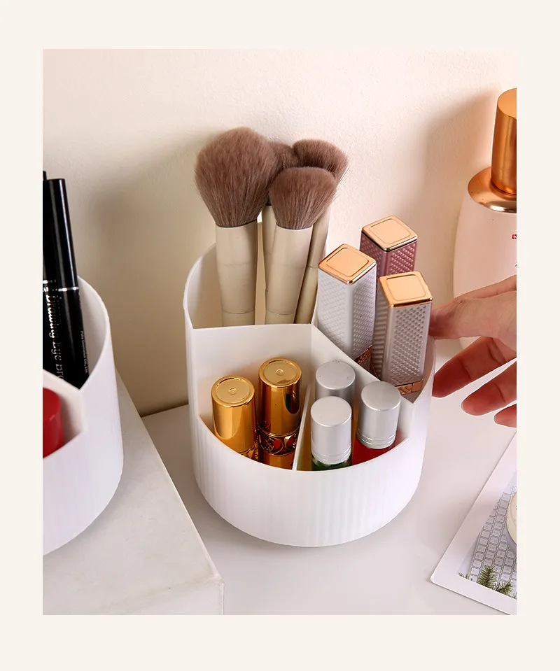 360 Degree Rotating Plastic Desk Organizer 3 Compartments School Office Stationery Pencil Pen Makeup Holder Storage Boxes Bins