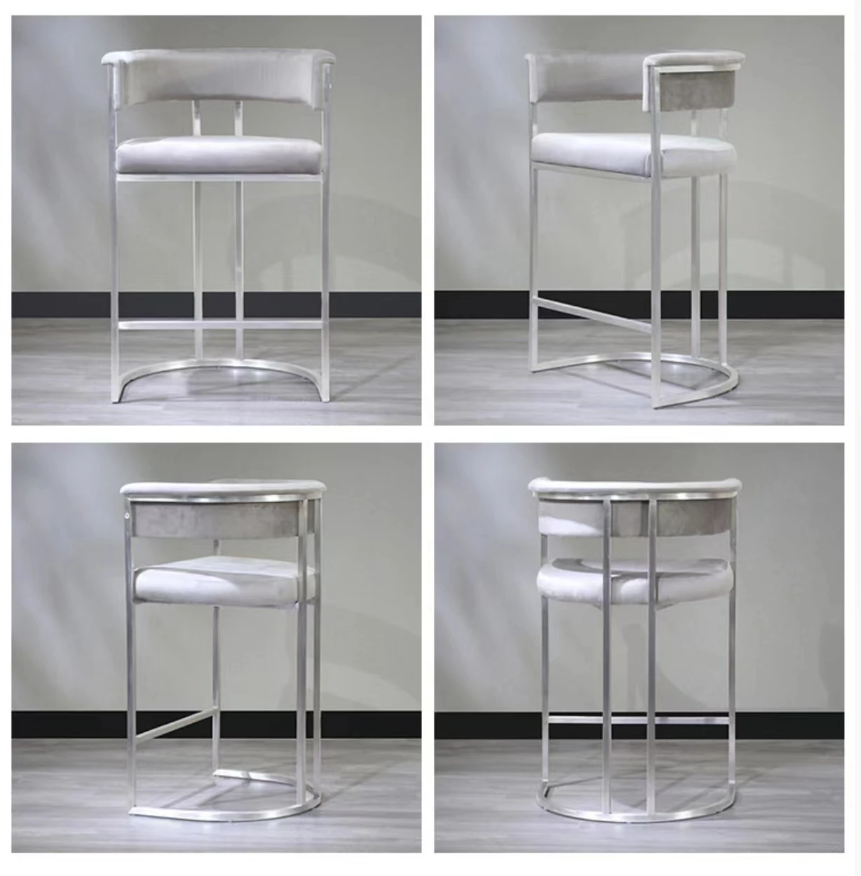 custom modern design metal stainless steel legs cashmere velvet bar stool chair coffee bar stool