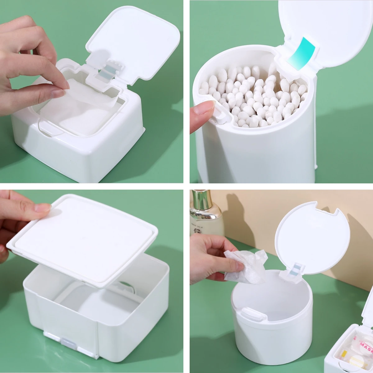 Plastic Storage Box Bathroom Jar Makeup Organizer Cotton Round Pad Holder Cotton Swab Box Qtip Holder Dispenser with Lid