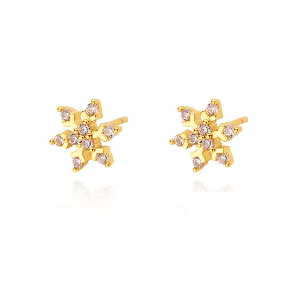Foxi Jewelry 18K Gold Plated Full Cubic Zirconia Snowflake Christmas Earrings 2022