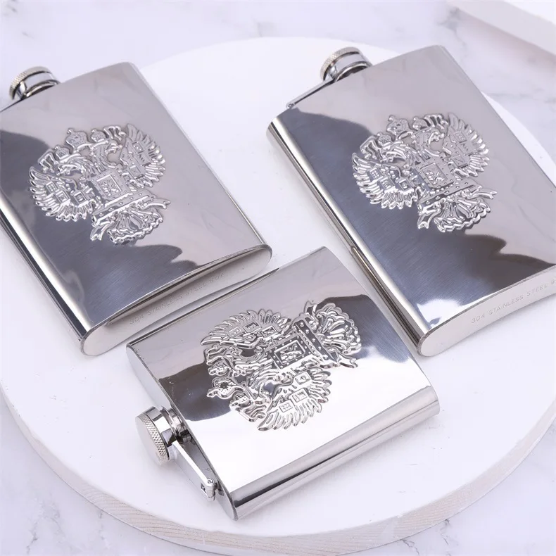 wholesale 6oz 8oz 9oz silver 18/8 304 stainless steel hip flask eagle silver flask