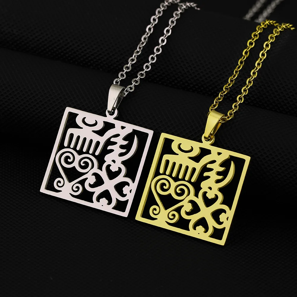 Hot sale 2024 new stainless steel men and women African Adinkra ancient cultural symbol pendant necklaces accessories