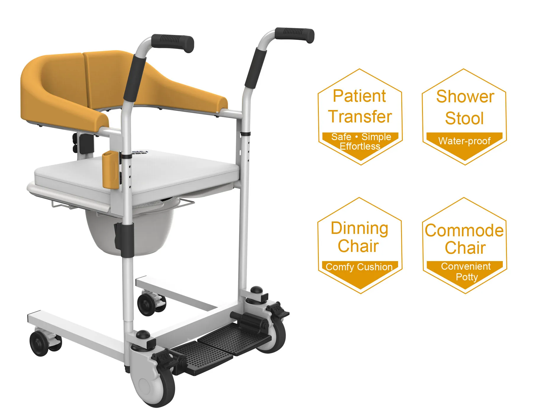 Hot Sale Wheelchair With Toilet Transfer Commode Hospital Nursing Elderly And Disabled Adjustable Bath Chair