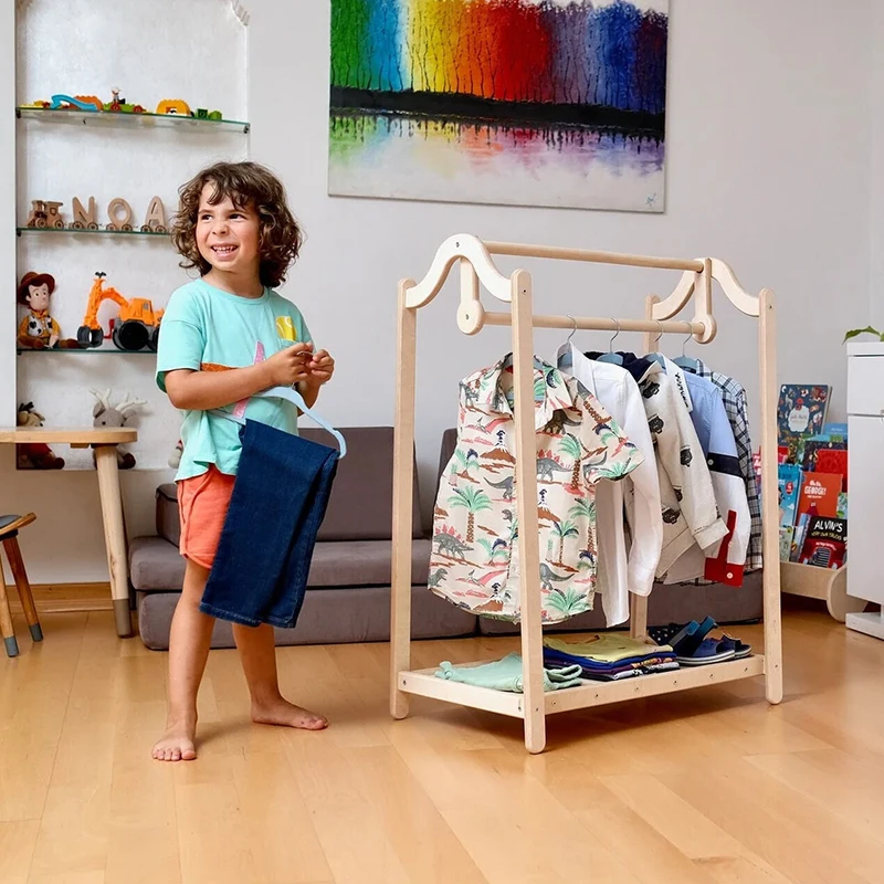 Деревянная детская стойка для хранения вешалка одежды стеллаж игрушек производитель мебели на заказ OEM/ODM