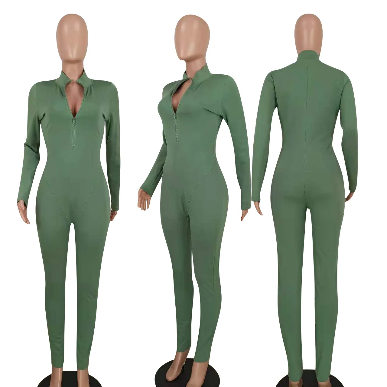 2021 Best Seller Solid Color Casual 4xl Plus Size Long Sleeve One Piece Jumpsuit Fall  V-neck Women Jumpsuit