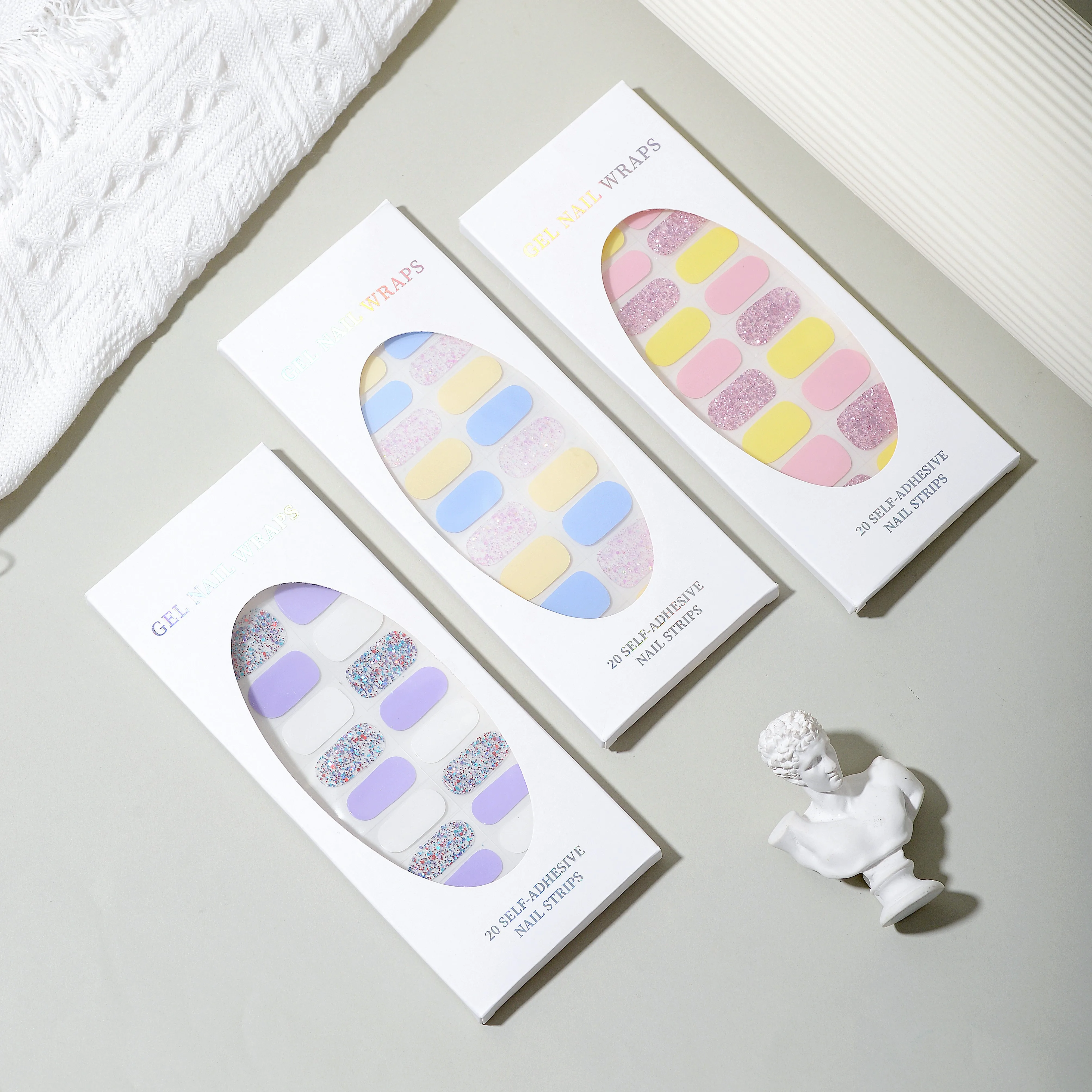 NO NEED TOP COAT NO NEED LAMP TO CURE Gel Nail wraps french designs factory supplier New designs custom Full Nail Polish strips