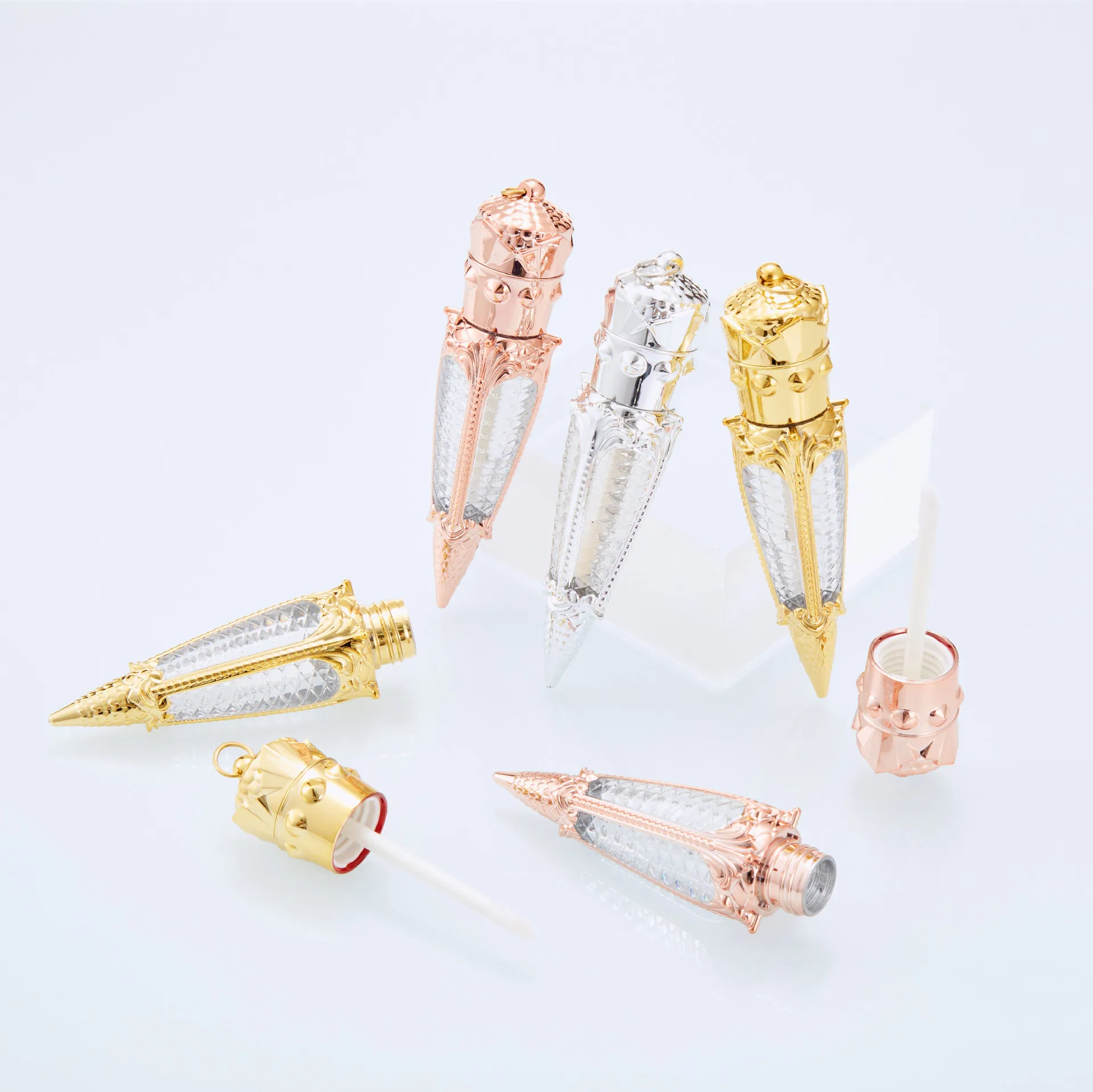 
Queen Gold Crown Empty Liquid Lipstick Tube 5ml Lipgloss Bottle With Keychains Lip Gloss Container With Brush 