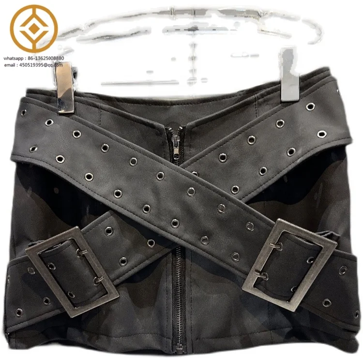 2023 Autumn New Explosive Street Style Cross Wide Belt Calculation Matte Leather Spicy Girl Short Skirt Wrapped Hip Skirt