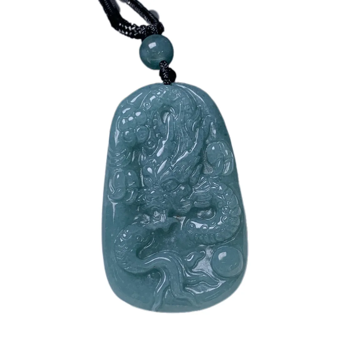 38mm Jade Dragon Pendant Natural Myanmar Blue Bruma Jade Dragon Jadeite Jewelry Making Pendant Chinese Classical