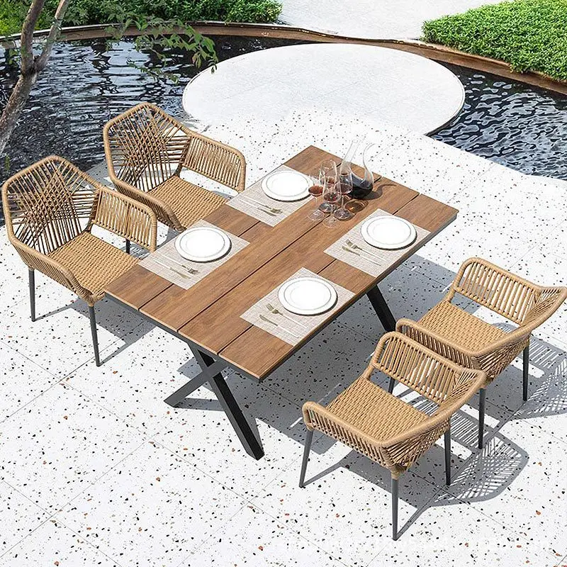 Outdoor rattan furniture garden balcony dining set patio table and chairs with umbrella