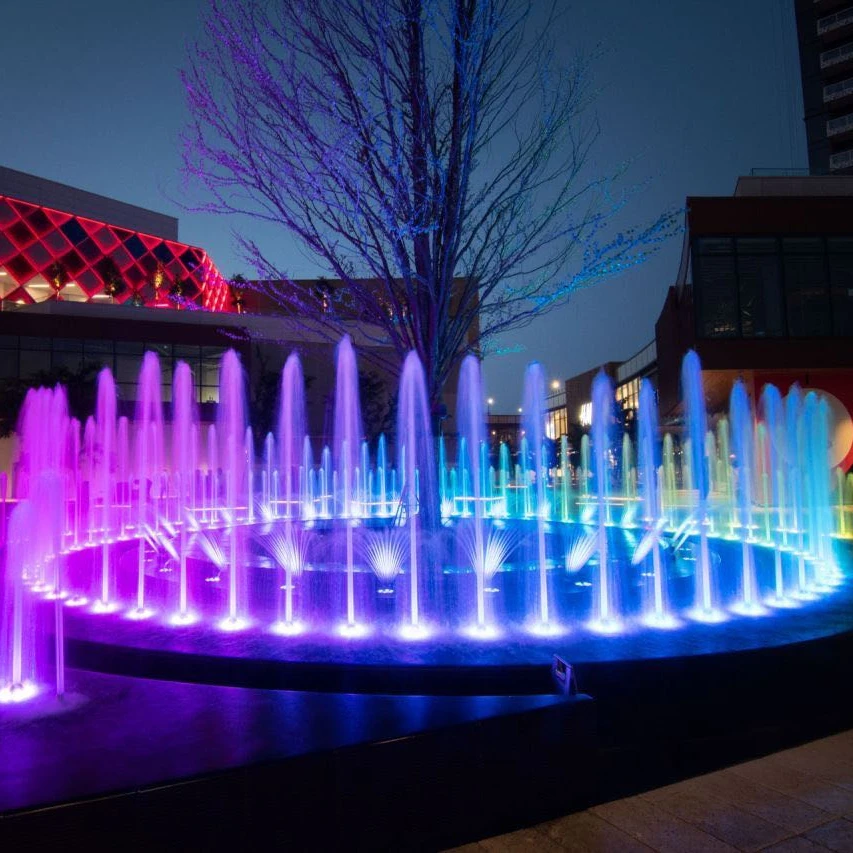 Popular Outdoor Stainless Steel Garden Musical Dancing Water Fountain with colorful led lights water feature  dry deck fountain