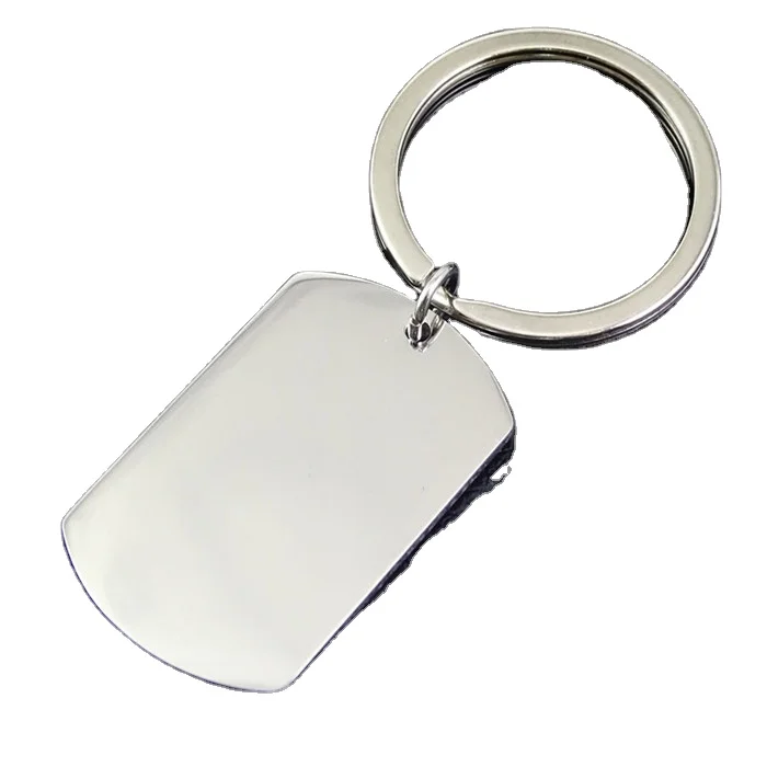 Promotional 40x25mm stainless steel Blank rectangle square Sublimation engrave printing logo ID dog tag Keychain keyring