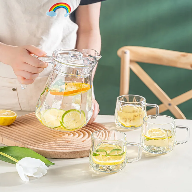 1200ml+250ml*4 Water and Milk Jug Transparent Clear Borosilicate Diamond Glass Pitcher Set with Gift Box