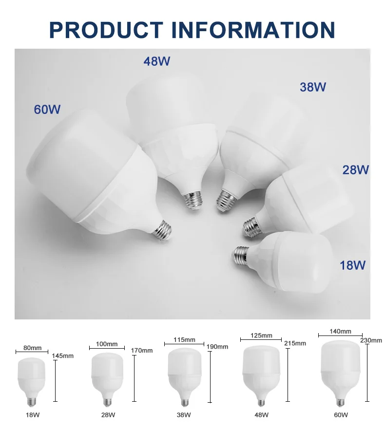 9W 15W 20W 28W 38W 48W 58W 68W T Shape LED Bulb Light Aluminum High Power Lamp E27 B22 6500K